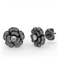 Delphina Çiçek Küpe - Elmas 925 ayar siyah rodyum kaplama gümüş küpe (0.072 karat) #1bnq8f0