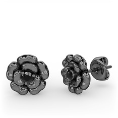 Delphina Çiçek Küpe - Siyah zirkon 925 ayar siyah rodyum kaplama gümüş küpe #1tte451