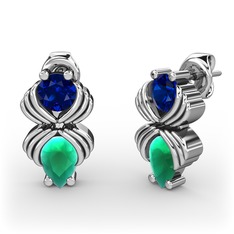 Admina Küpe - Kök zümrüt ve lab safir 14 ayar beyaz altın küpe #10c72cn