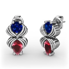 Kök yakut ve lab safir 14 ayar beyaz altın küpe