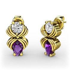 Admina Küpe - Ametist ve beyaz zirkon 14 ayar altın küpe #10o37ul