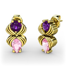 Pembe kuvars ve ametist 925 ayar altın kaplama gümüş küpe