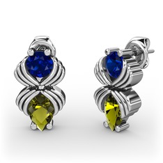 Peridot ve lab safir 14 ayar beyaz altın küpe