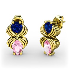 Pembe kuvars ve lab safir 8 ayar altın küpe