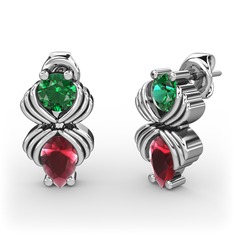 Admina Küpe - Kök yakut ve yeşil kuvars 8 ayar beyaz altın küpe #1274gor