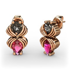 Rodolit garnet ve dumanlı kuvars 18 ayar rose altın küpe