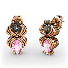 Pembe kuvars ve dumanlı kuvars 18 ayar rose altın küpe