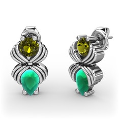 Kök zümrüt ve peridot 925 ayar gümüş küpe