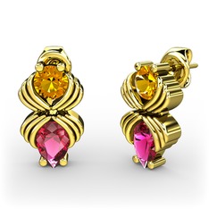 Admina Küpe - Rodolit garnet ve sitrin 8 ayar altın küpe #147p8k4