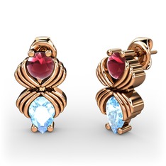 Admina Küpe - Akuamarin ve kök yakut 14 ayar rose altın küpe #14fdw57