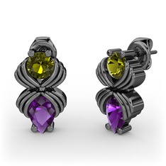 Admina Küpe - Ametist ve peridot 925 ayar siyah rodyum kaplama gümüş küpe #14kkl5p