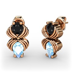 Admina Küpe - Akuamarin ve siyah zirkon 18 ayar rose altın küpe #15r3wg8