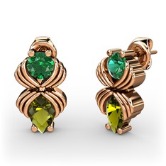 Peridot ve yeşil kuvars 925 ayar rose altın kaplama gümüş küpe