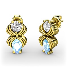 Akuamarin ve swarovski 925 ayar altın kaplama gümüş küpe