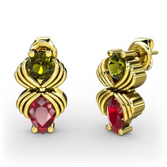 Admina Küpe - Garnet ve peridot 8 ayar altın küpe #1795wau