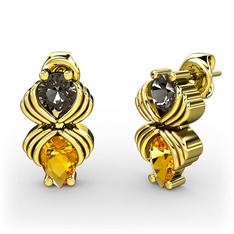 Admina Küpe - Sitrin ve dumanlı kuvars 18 ayar altın küpe #17k5dcy