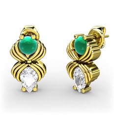 Swarovski ve kök zümrüt 18 ayar altın küpe