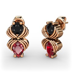 Admina Küpe - Garnet ve siyah zirkon 18 ayar rose altın küpe #18cu183
