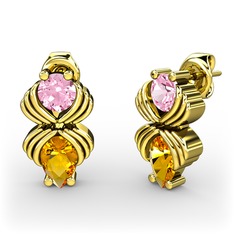 Admina Küpe - Sitrin ve pembe kuvars 925 ayar altın kaplama gümüş küpe #18mi2le