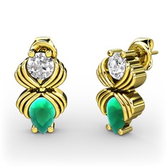 Kök zümrüt ve swarovski 8 ayar altın küpe