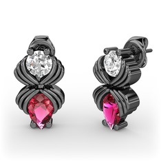 Admina Küpe - Rodolit garnet ve pırlanta 925 ayar siyah rodyum kaplama gümüş küpe (0.48 karat) #18yoreg