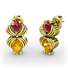 Admina Küpe - Sitrin ve kök yakut 8 ayar altın küpe #196sa9u