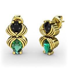 Admina Küpe - Yeşil kuvars ve siyah zirkon 8 ayar altın küpe #196txsz