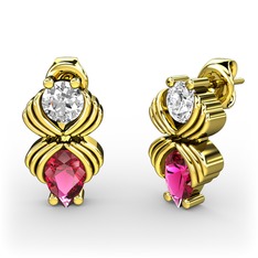 Rodolit garnet ve swarovski 8 ayar altın küpe