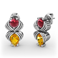 Admina Küpe - Sitrin ve kök yakut 14 ayar beyaz altın küpe #19z2al7