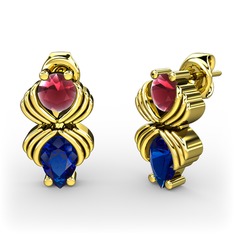 Admina Küpe - Lab safir ve kök yakut 8 ayar altın küpe #19zkvor