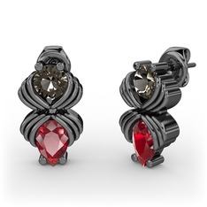 Garnet ve dumanlı kuvars 925 ayar siyah rodyum kaplama gümüş küpe