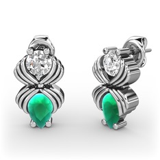 Kök zümrüt ve swarovski 14 ayar beyaz altın küpe
