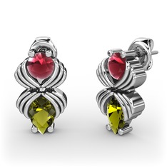 Admina Küpe - Peridot ve kök yakut 14 ayar beyaz altın küpe #1aggsvw