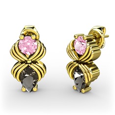 Admina Küpe - Dumanlı kuvars ve pembe kuvars 925 ayar altın kaplama gümüş küpe #1atvcas