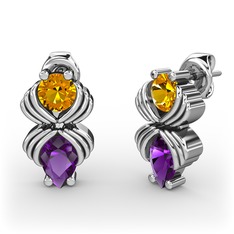 Admina Küpe - Ametist ve sitrin 8 ayar beyaz altın küpe #1b89mbq