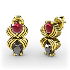 Admina Küpe - Dumanlı kuvars ve kök yakut 8 ayar altın küpe #1be68pw