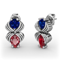 Garnet ve lab safir 18 ayar beyaz altın küpe