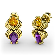 Admina Küpe - Ametist ve sitrin 925 ayar altın kaplama gümüş küpe #1c3khnj