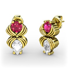 Admina Küpe - Swarovski ve rodolit garnet 18 ayar altın küpe #1ci3z11