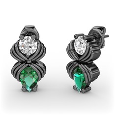 Admina Küpe - Yeşil kuvars ve swarovski 925 ayar siyah rodyum kaplama gümüş küpe #1e0aj8j