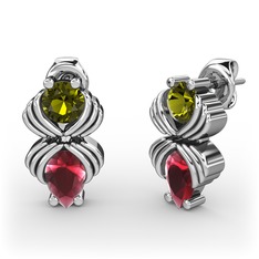 Kök yakut ve peridot 18 ayar beyaz altın küpe