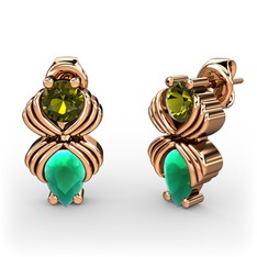 Kök zümrüt ve peridot 925 ayar rose altın kaplama gümüş küpe