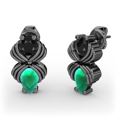 Admina Küpe - Kök zümrüt ve siyah zirkon 925 ayar siyah rodyum kaplama gümüş küpe #1ew16fg