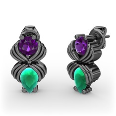 Admina Küpe - Kök zümrüt ve ametist 925 ayar siyah rodyum kaplama gümüş küpe #1ezdc6f