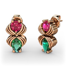 Yeşil kuvars ve rodolit garnet 18 ayar rose altın küpe