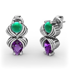 Admina Küpe - Ametist ve kök zümrüt 14 ayar beyaz altın küpe #1feip3z