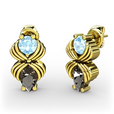 Admina Küpe - Dumanlı kuvars ve akuamarin 8 ayar altın küpe #1g2udi5