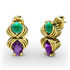 Admina Küpe - Ametist ve kök zümrüt 8 ayar altın küpe #1groy2u