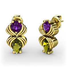 Admina Küpe - Peridot ve ametist 14 ayar altın küpe #1h10xdm