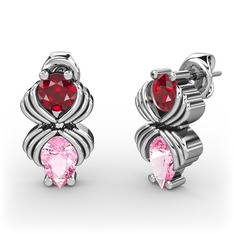 Admina Küpe - Pembe kuvars ve garnet 18 ayar beyaz altın küpe #1h2pbei